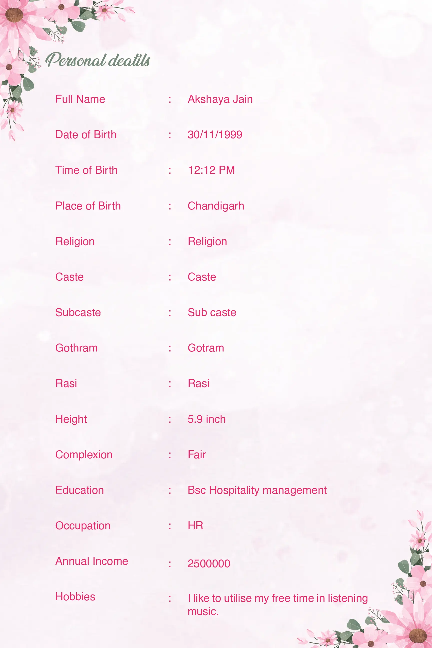 Premium aesthetic pink flower border Template Preview 3
