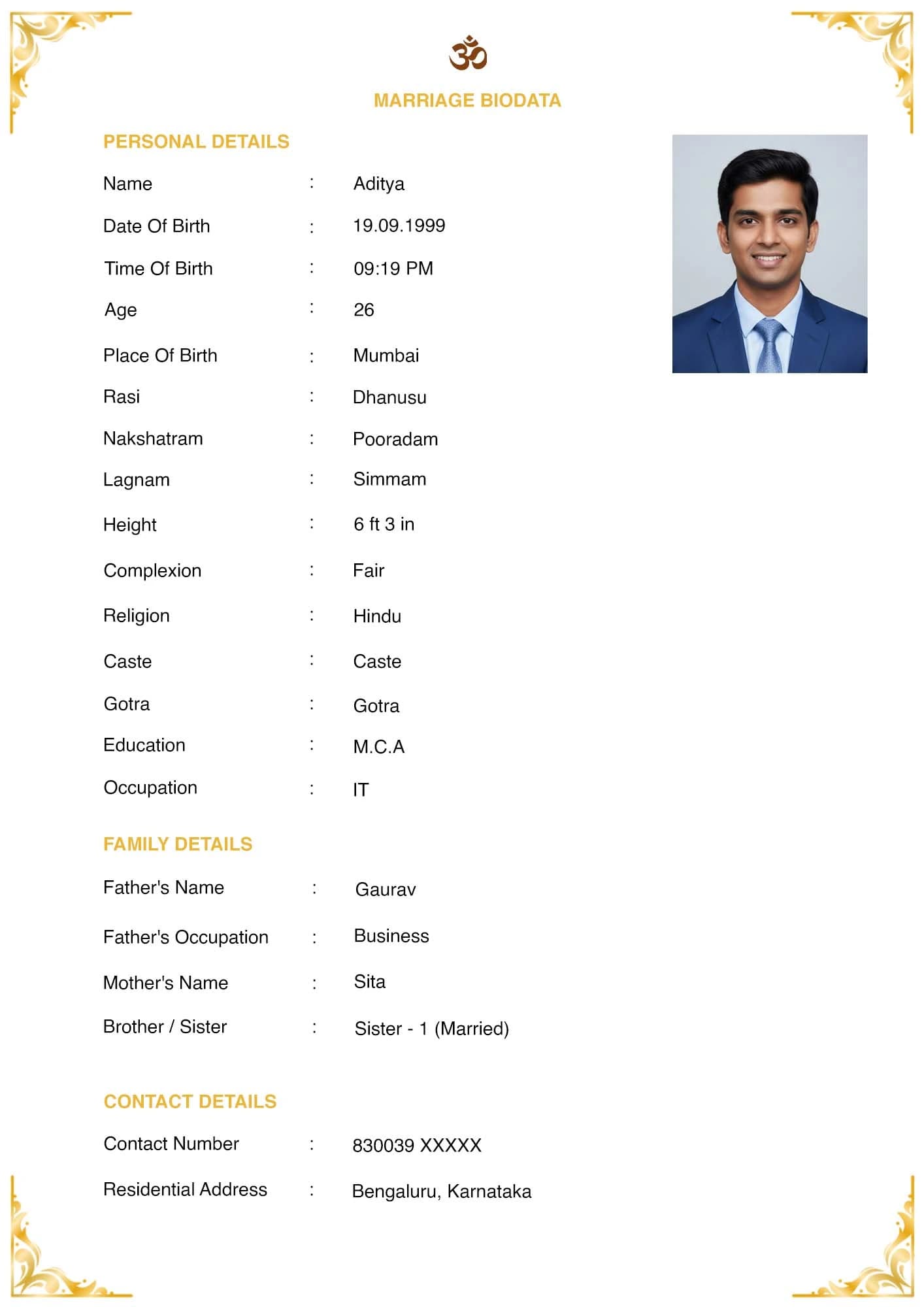 Classic Traditional biodata template for girl