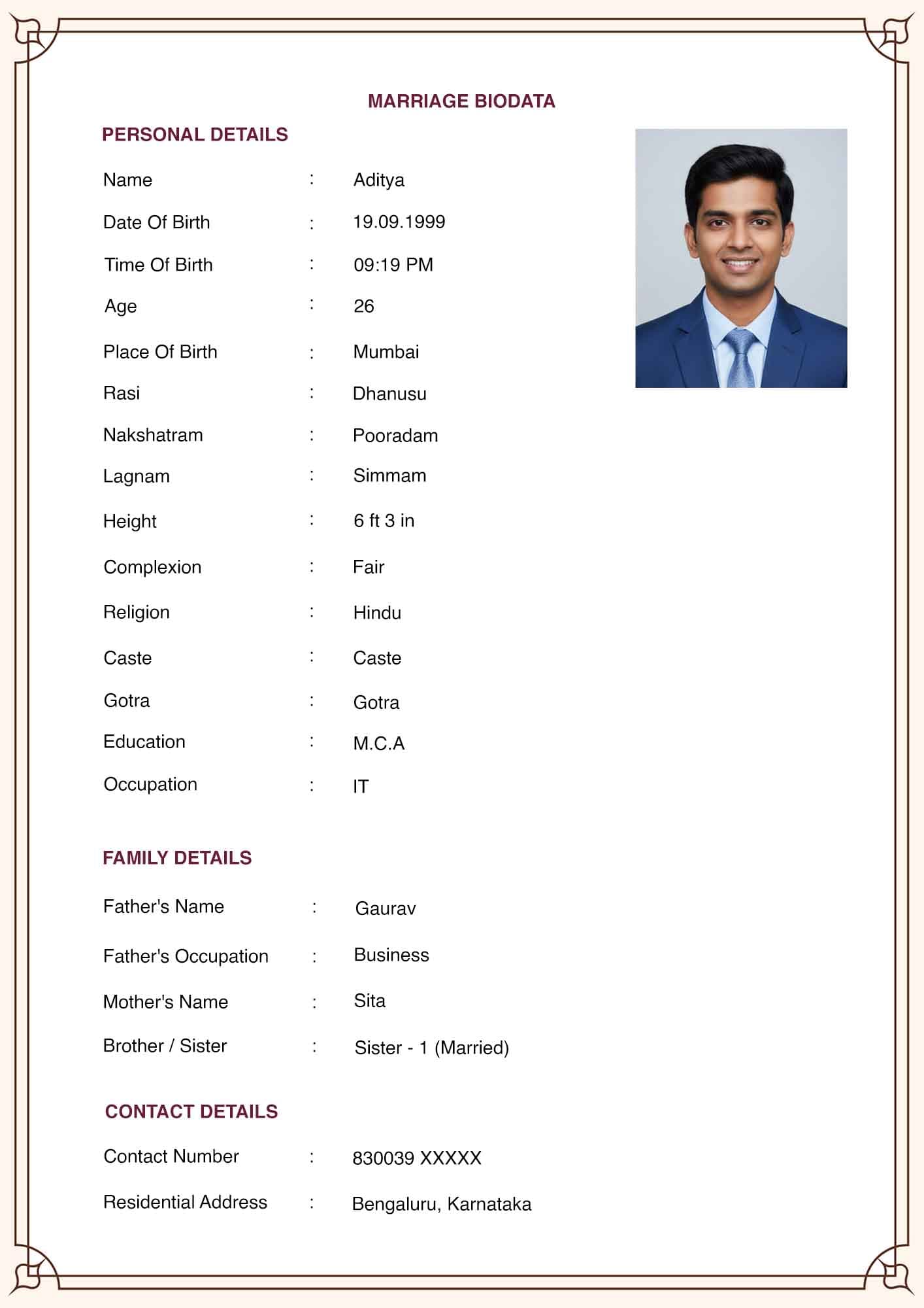 Graceful Pink Marriage Biodata Template