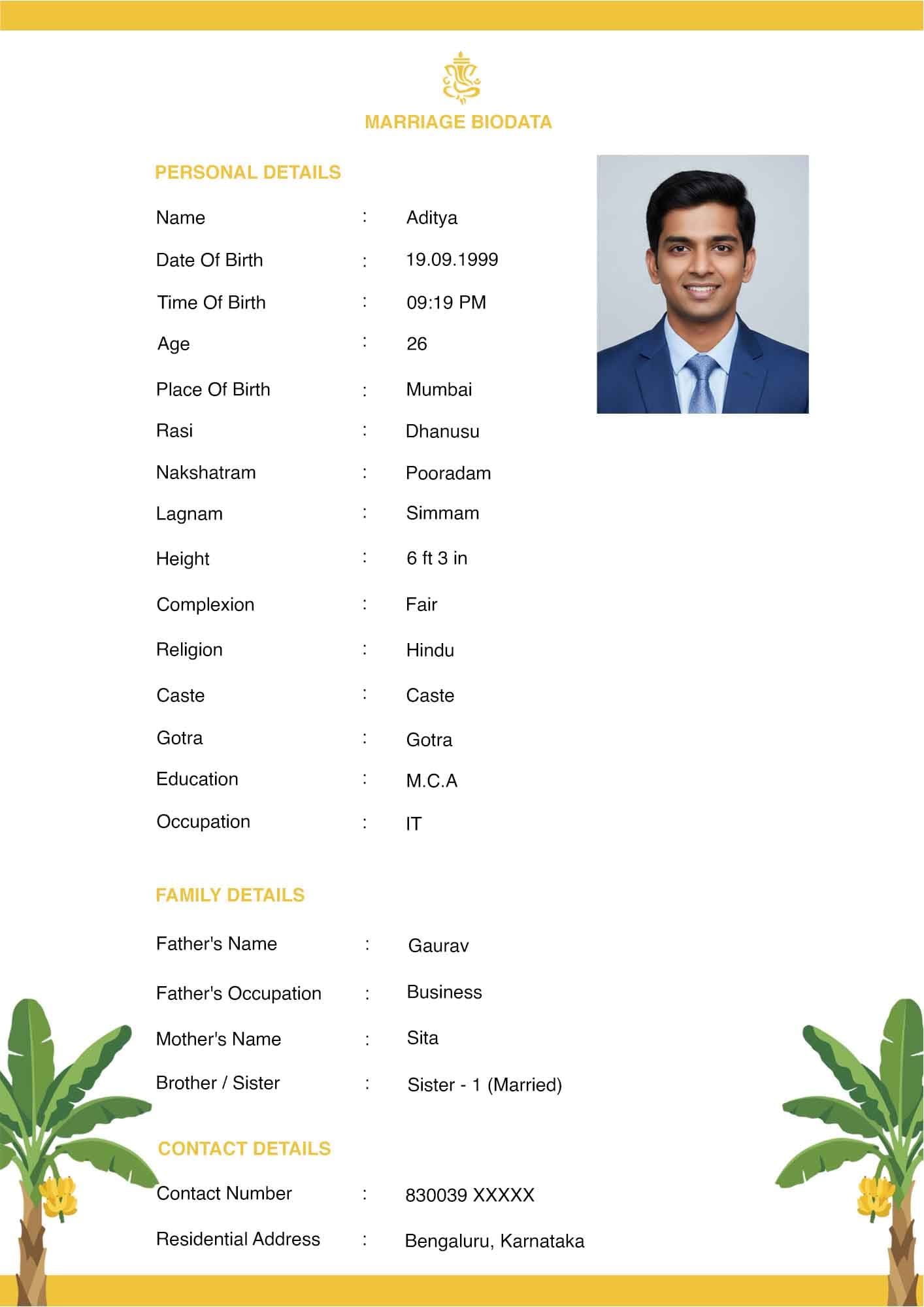 Golden Heritage Marriage Biodata Template