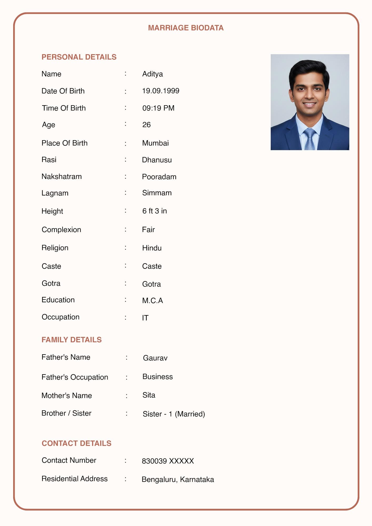 Clean Professional biodata template for boy