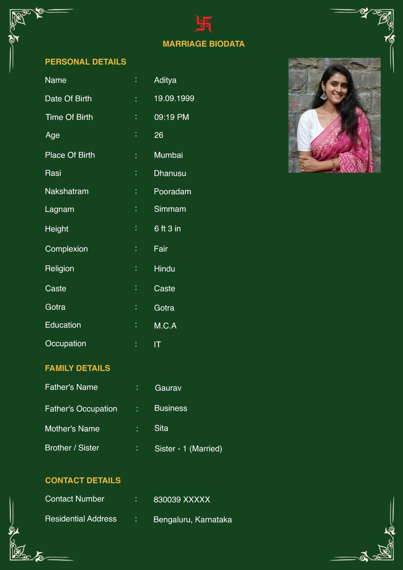 Modern Minimal biodata template for girl