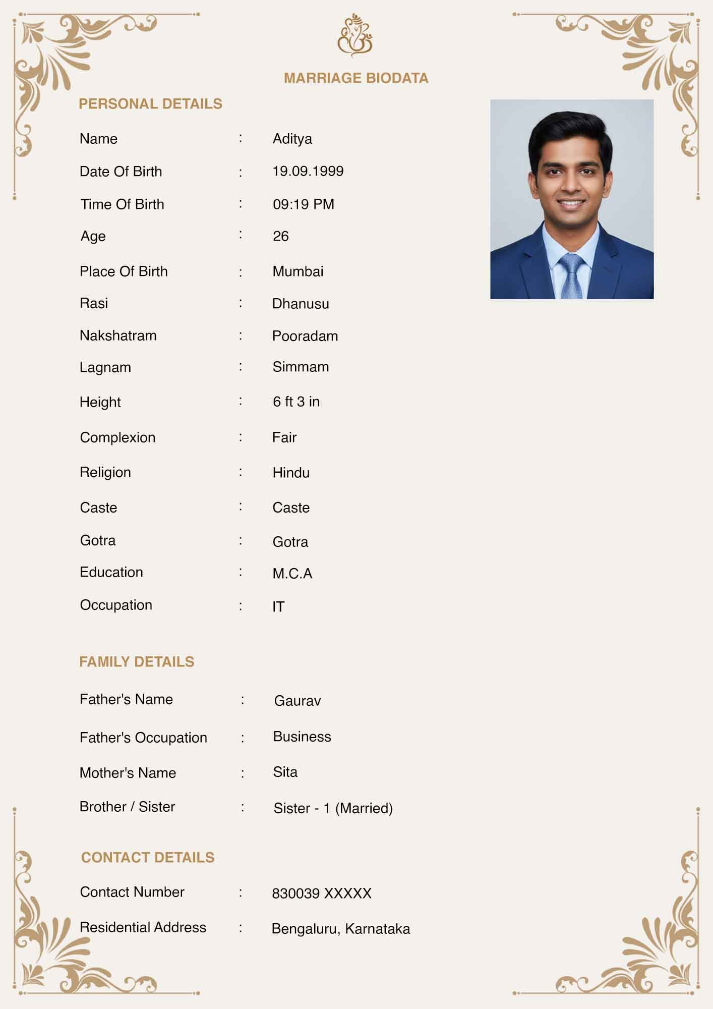 Premium Floral Marriage Biodata Template