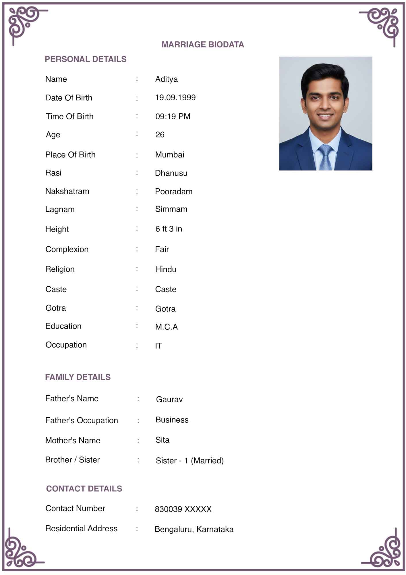 Modern Artistic Marriage Biodata Template
