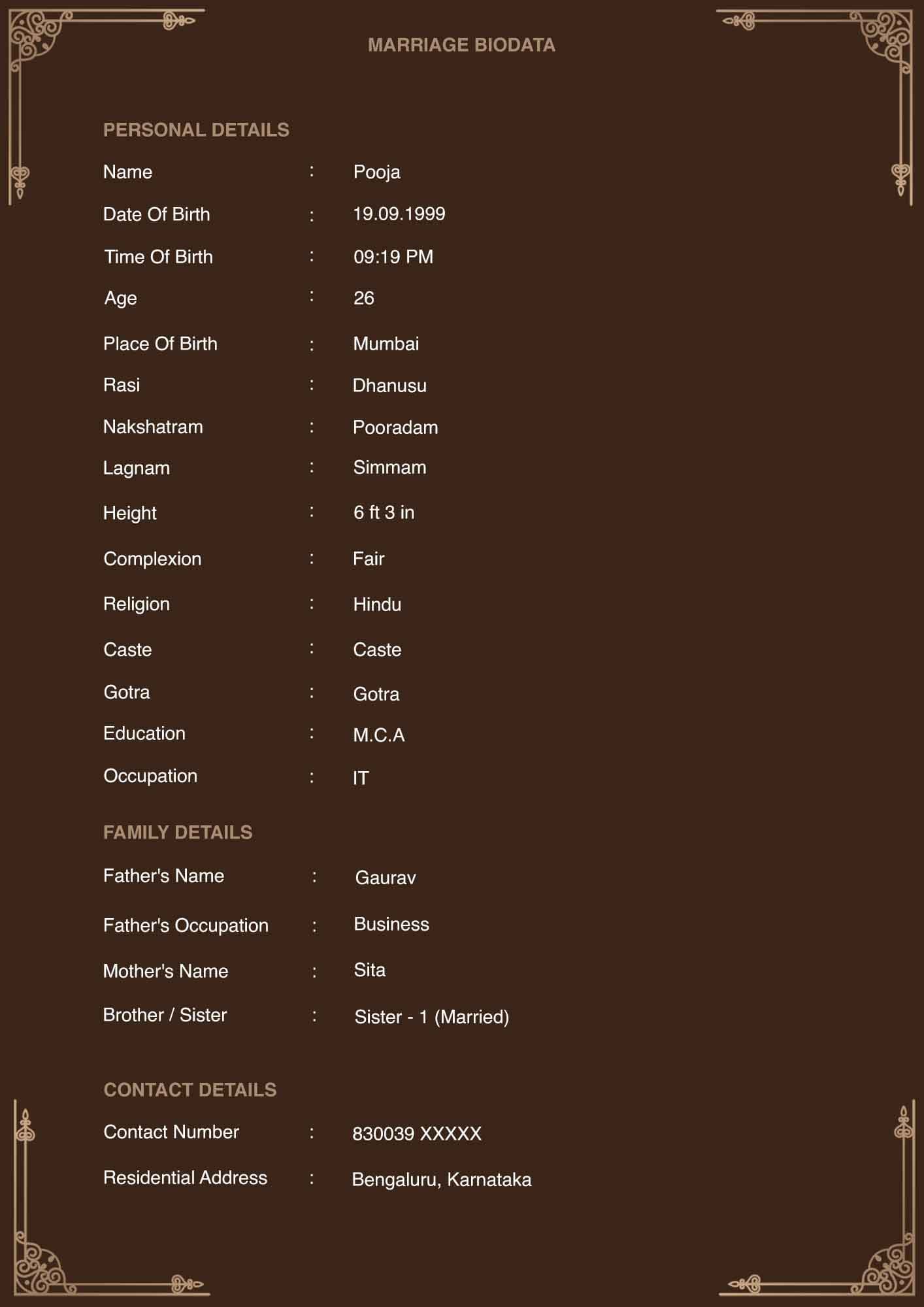 Classic Brown Marriage Biodata Template